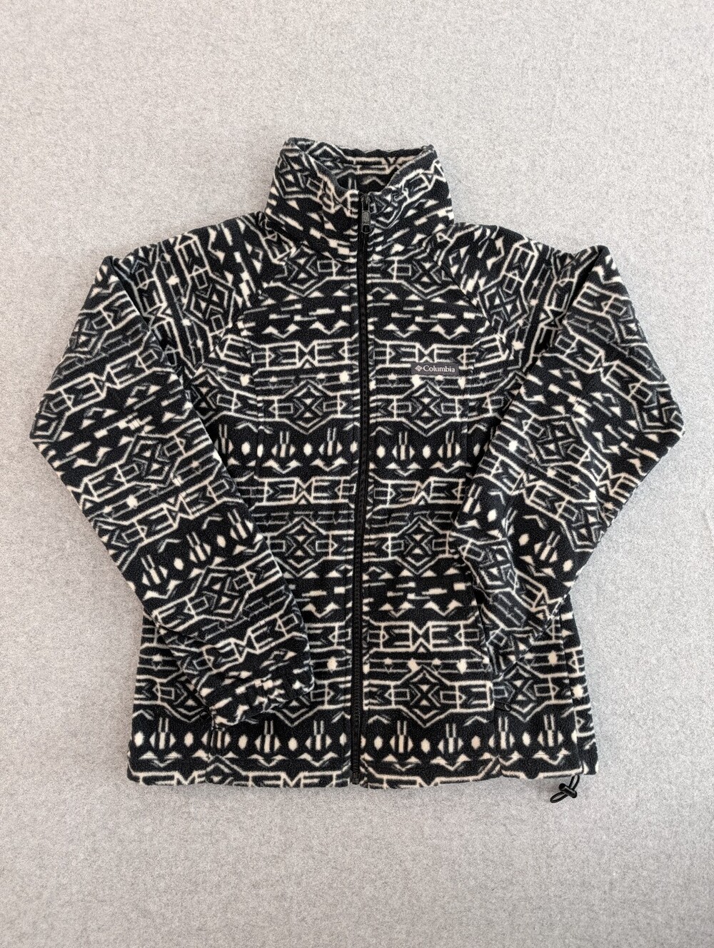 Columbia Full Zip Fleece Jacket M Black White Aztec Print Geometric Gorpcore